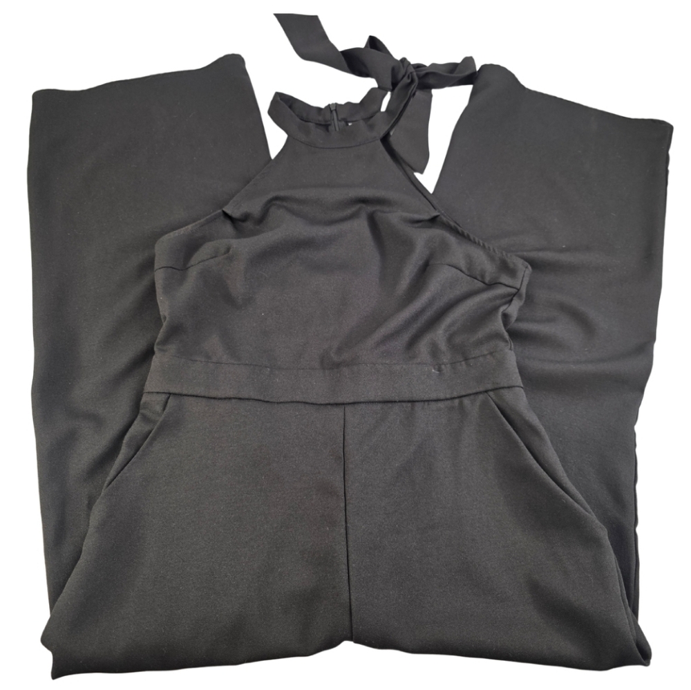 Evolu Shein L Black Jumpsuit Ties At Neck Cn-1776